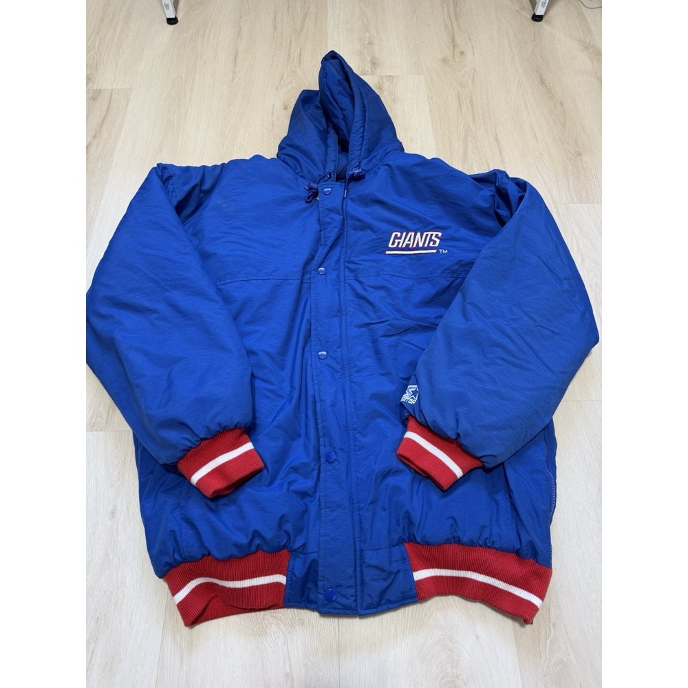 Vintage 90's Starter NFL New York Giants Puffer Hooded Jacket Blue Men's Size XL